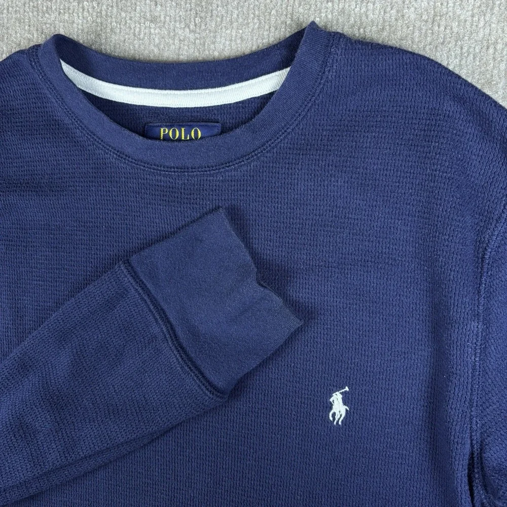 Polo Ralph Lauren Sleepwear Thermal Shirt Mens M Blue Waffle Knit Long Sleeve